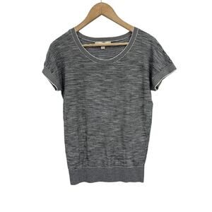 Loft Navy Stripe Lightweight Short Sleeve Sweater XS 100% Cotton